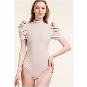 Taupe Short Puff Sleeve Bodysuit